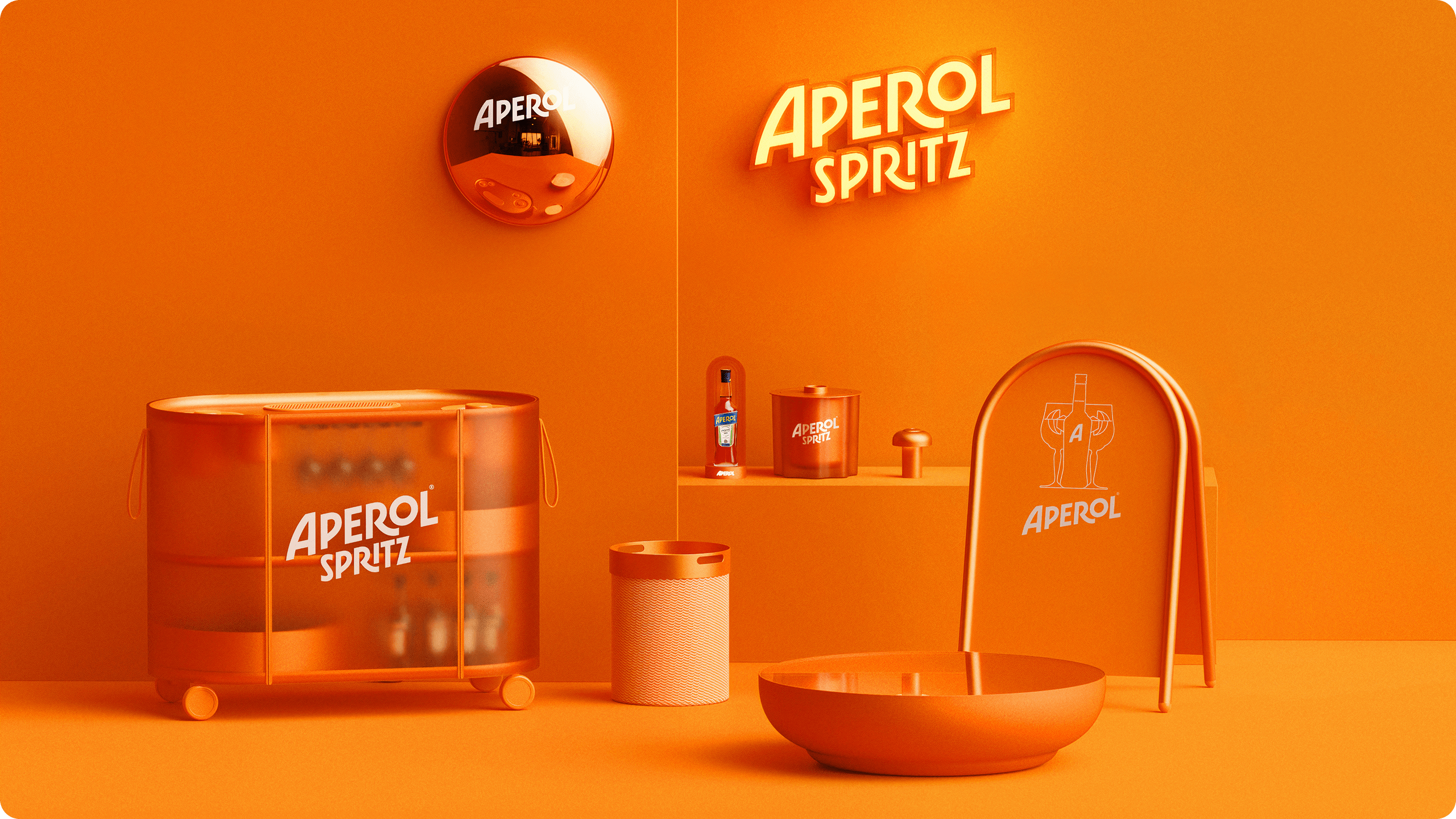 The cart and ice bucket branded for Aperol