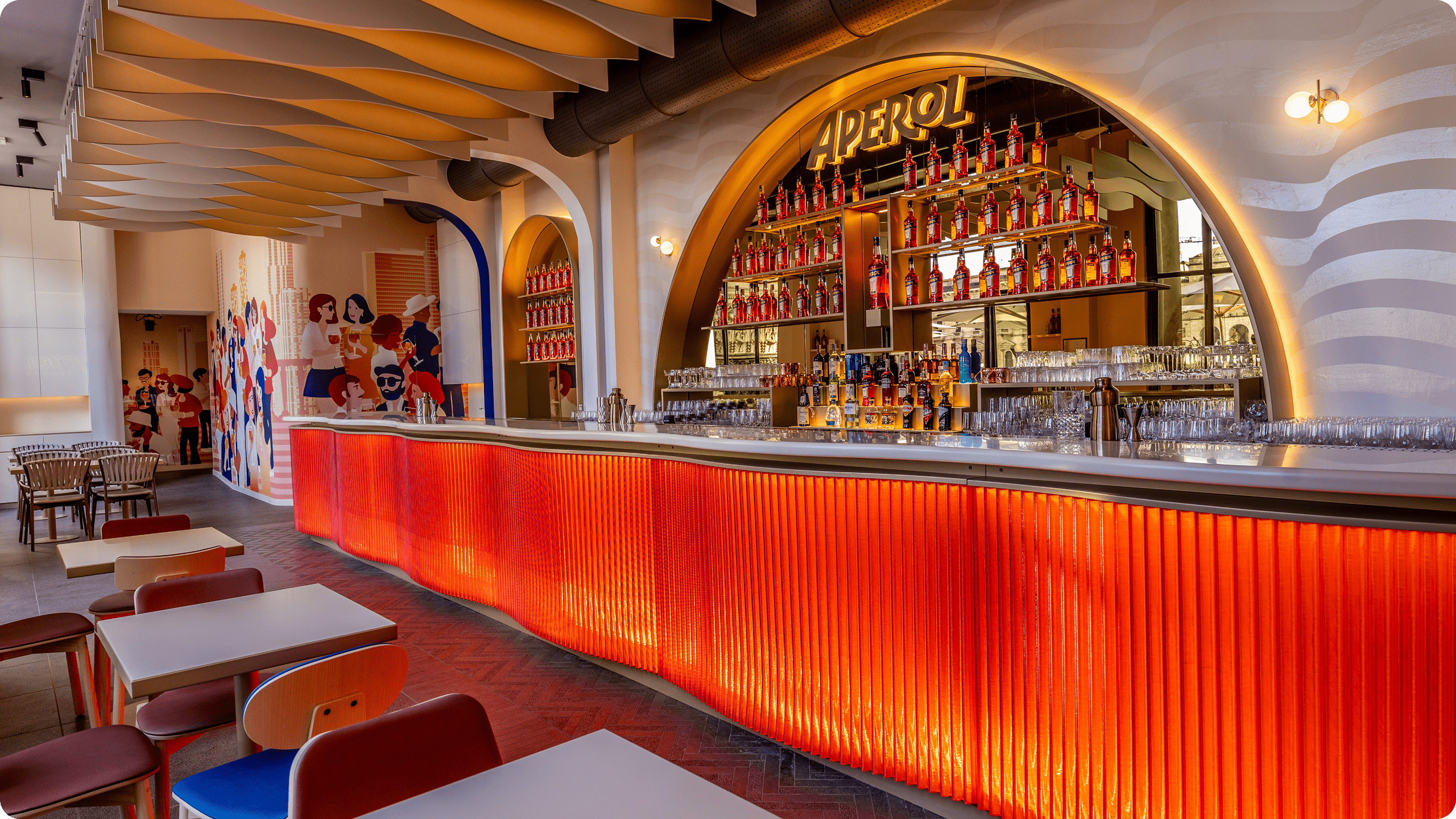 An Aperol bar in Milan with the new brand design guidelines.