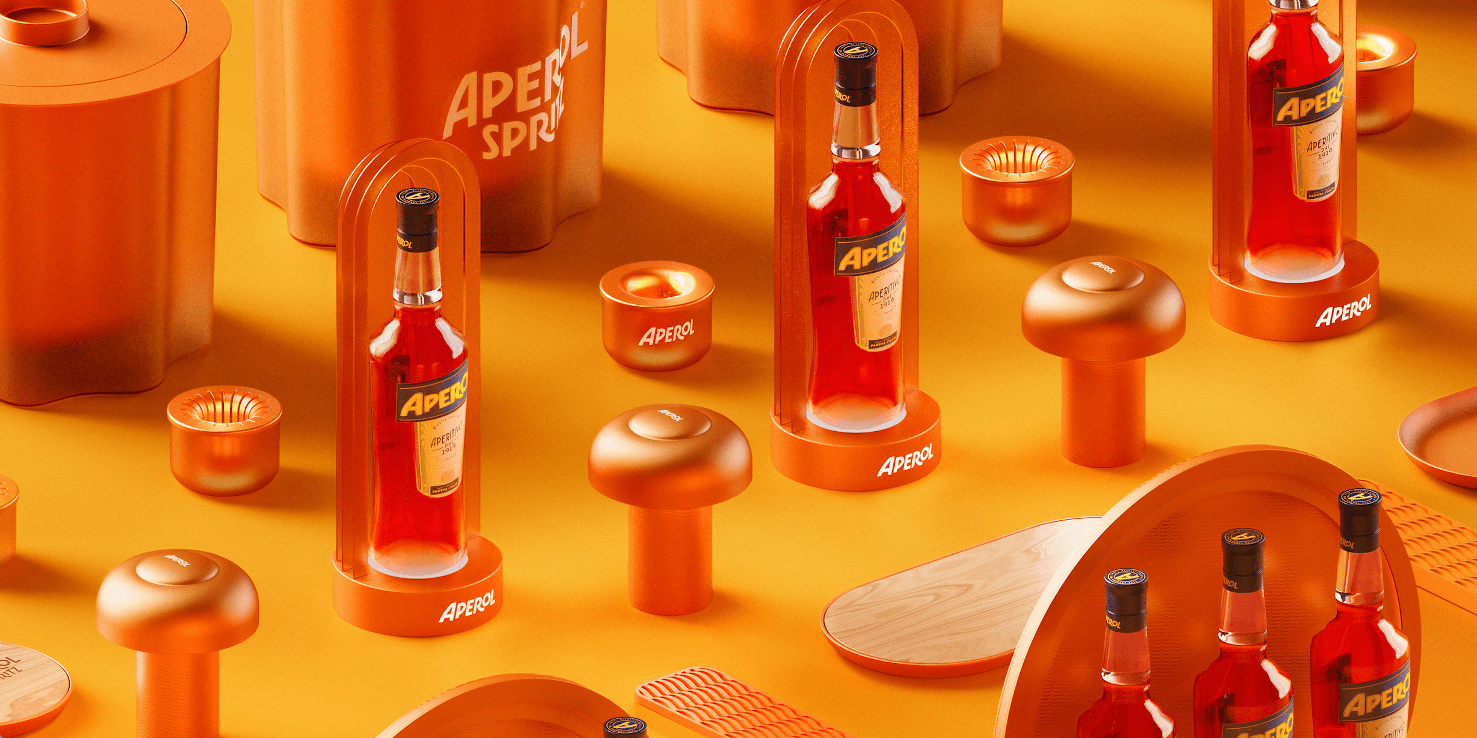 A rendering of the Aperol bottles with new design touch points.