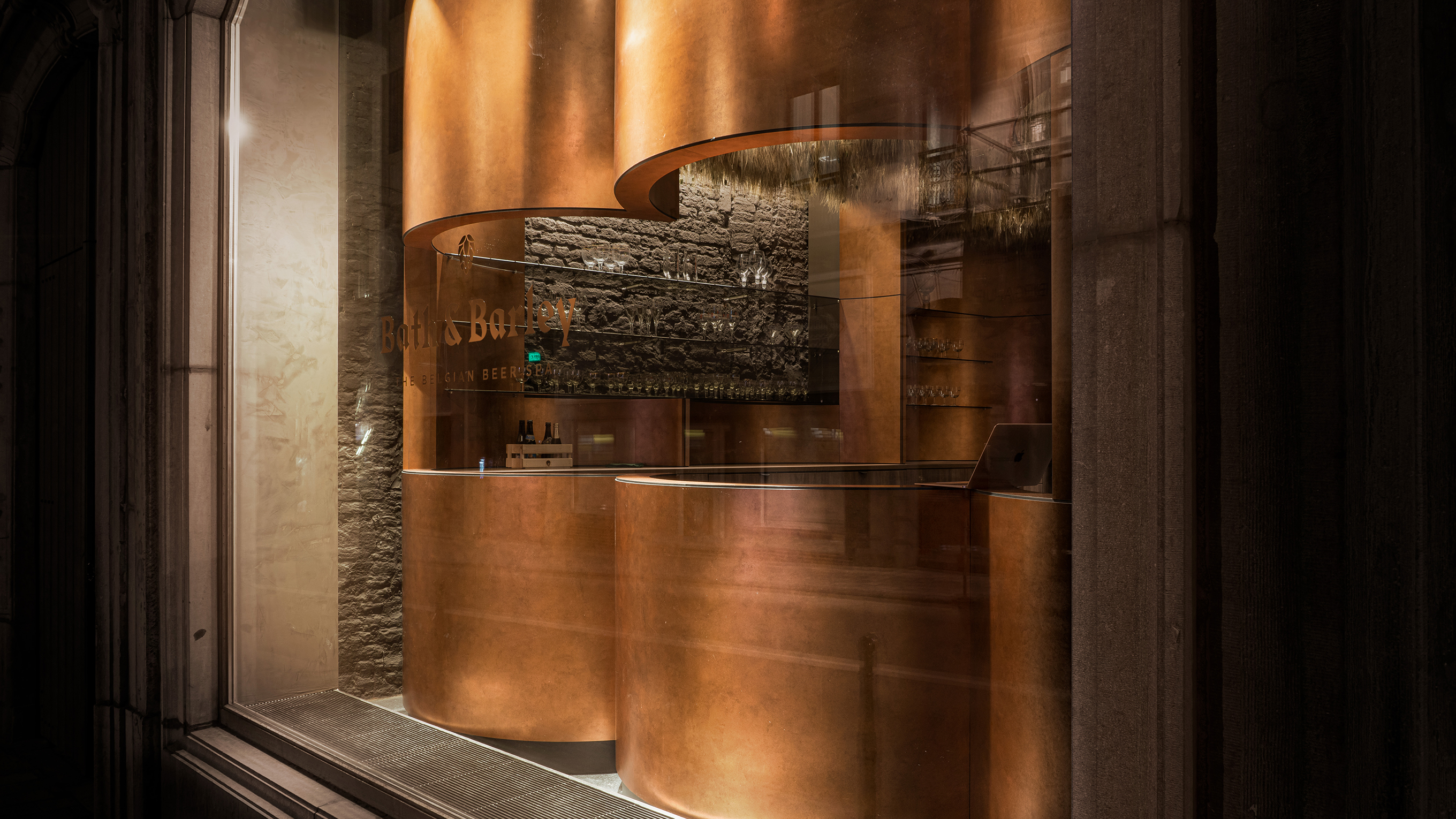The copper cladding of the beer baths at Bath & Barley.