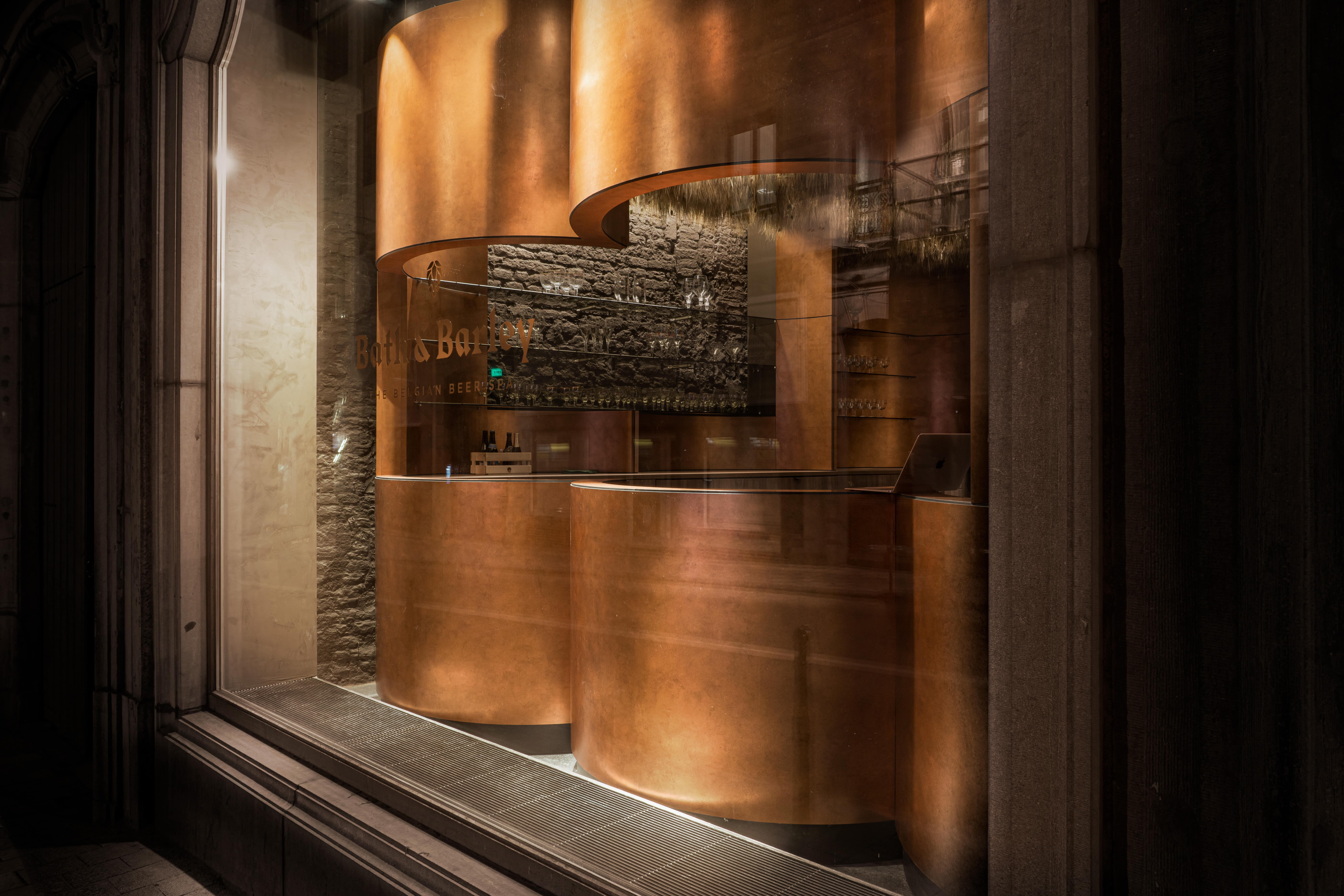 The copper cladding of the beer baths at Bath & Barley.
